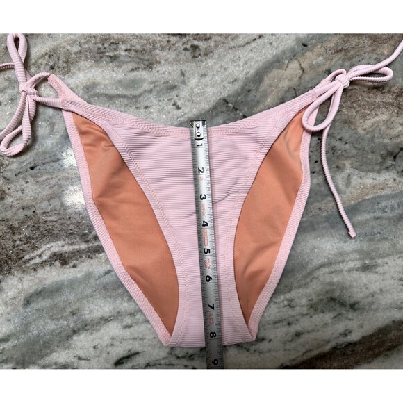 J Crew Bikini Bottoms Womens Small Ribbed Cheeky String Pink Beachy Swimsuit - Picture 4 of 5